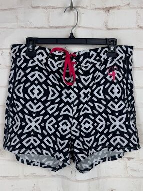 Tucann Swim Trunks Size XL Geometric Print Black and Hot Pink